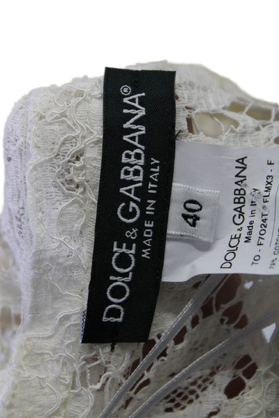Dolce and Gabbana Womens Cotton Laced Layered Undershirt Zip Top White Size 40