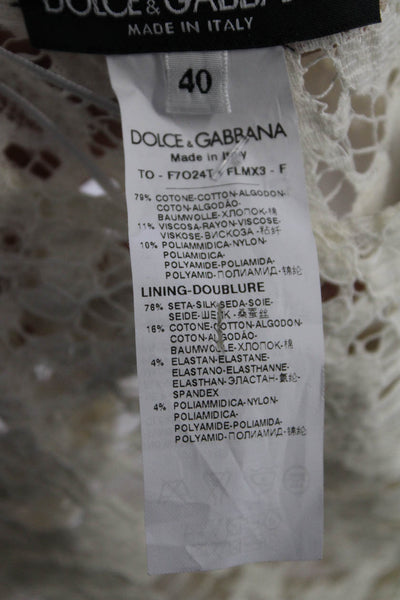 Dolce and Gabbana Womens Cotton Laced Layered Undershirt Zip Top White Size 40