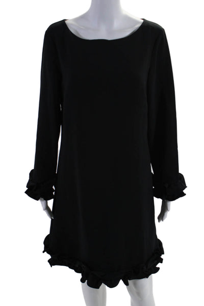 STS Sail To Sable Womens Round Neck Long Sleeves Ruffle Mini Dress Black Size 12