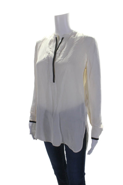 Vince Womens Silk Long Sleeves Button Closure Blouse White Black Size 6