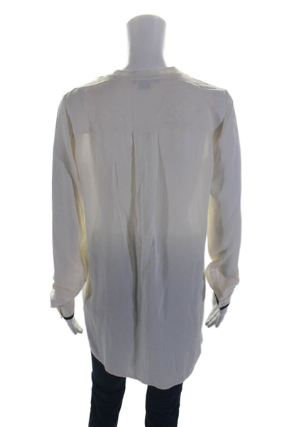 Vince Womens Silk Long Sleeves Button Closure Blouse White Black Size 6