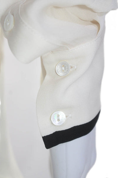 Vince Womens Silk Long Sleeves Button Closure Blouse White Black Size 6