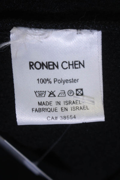 Ronen Chen Womens Long Sleeves Ruched Button Down Light Jacket Black Size 2