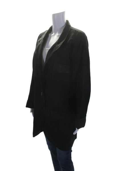 Charles Jourdan Paris Womens Striped Button Down Blazer Jacket Black Size Large