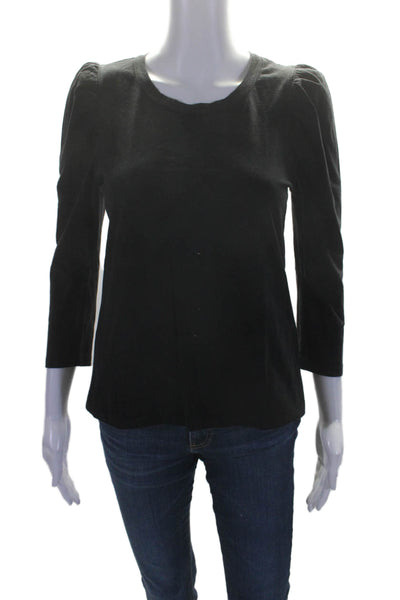 ALC Womens Puff Long Sleeve Scoop Neck Tee Shirt Black Cotton Size Small