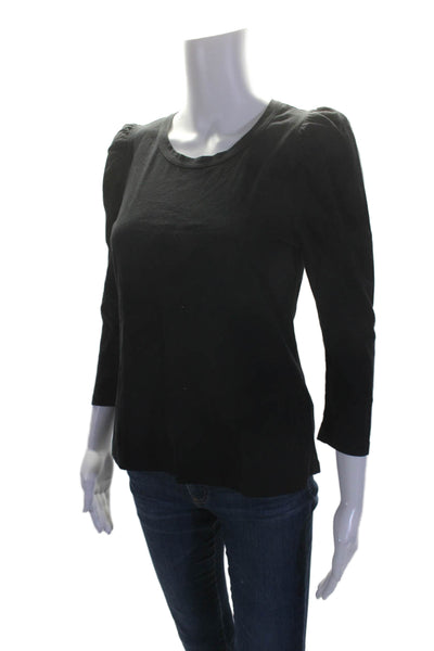 ALC Womens Puff Long Sleeve Scoop Neck Tee Shirt Black Cotton Size Small