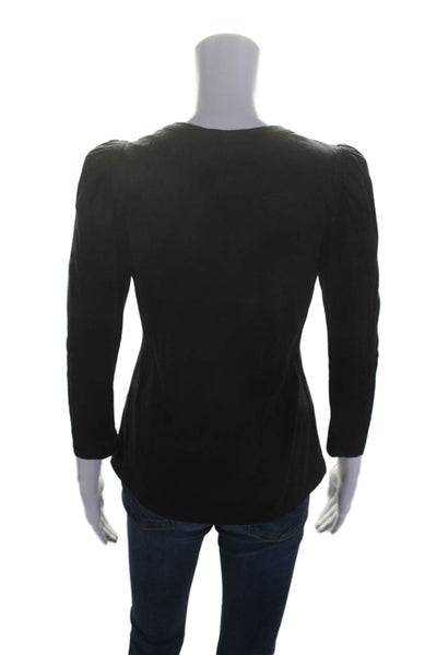 ALC Womens Puff Long Sleeve Scoop Neck Tee Shirt Black Cotton Size Small