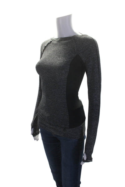 Lululemon Womens Long Sleeve Stretch Knit Scoop Neck Tee Shirt Gray Black Size 2