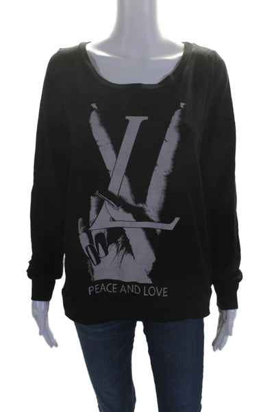 Lauren Moshi Womens Long Sleeve Scoop Neck Peace And Love Sweatshirt Black XS