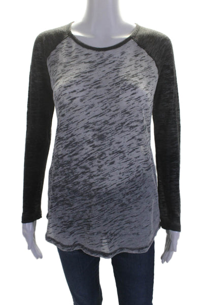 Monrow Womens Long Sleeve Scoop Neck Knit Baseball Tee Shirt Gray Size XS