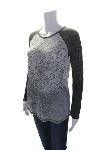 Monrow Womens Long Sleeve Scoop Neck Knit Baseball Tee Shirt Gray Size XS