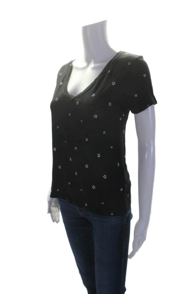 Rails Womens Short Sleeve V Neck Star Printed Tee Shirt Black White Linen XS