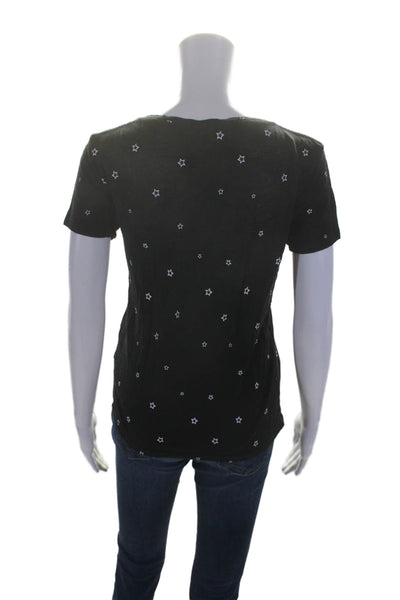 Rails Womens Short Sleeve V Neck Star Printed Tee Shirt Black White Linen XS