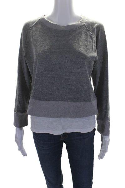 Monrow Womens Long Sleeve Scoop Neck Layered Sweatshirt Gray White Size XS