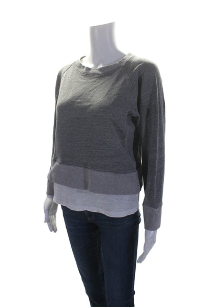 Monrow Womens Long Sleeve Scoop Neck Layered Sweatshirt Gray White Size XS