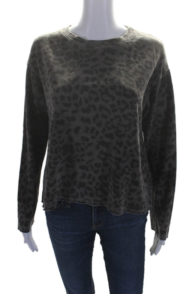 Sundry Womens Long Sleeve Oversized Leopard Print Sweater Brown Cotton Size 0