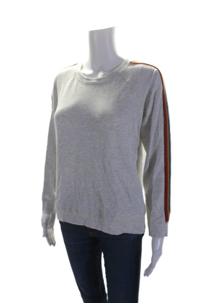 Monrow Womens Long Sleeve Striped Trim Scoop Neck Sweatshirt Gray Size XS