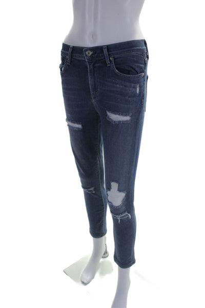 Agolde Womens Zipper Fly Mid Rise Distressed Skinny Jeans Blue Denim Size 25