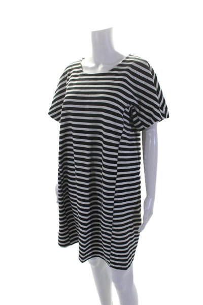 J Crew Womens Cotton Striped Round Neck Short Sleeve Mini Dress Black Size L