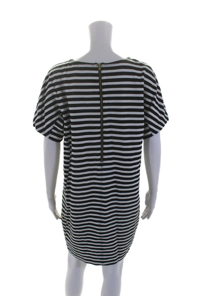 J Crew Womens Cotton Striped Round Neck Short Sleeve Mini Dress Black Size L