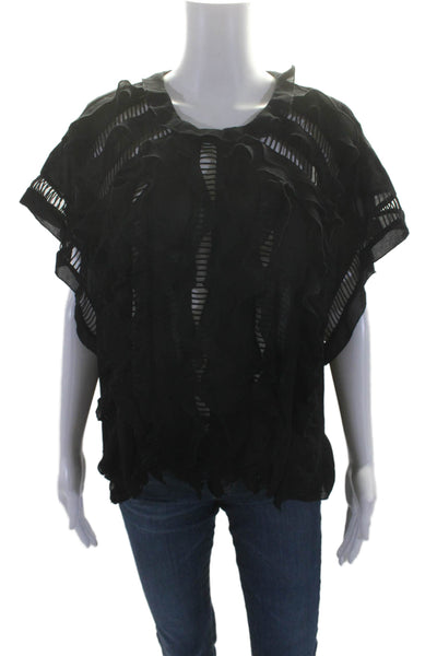 IRO Womens Cut Out Ruffle Trim Short Sleeve Pullover Blouse Top Black Size 44