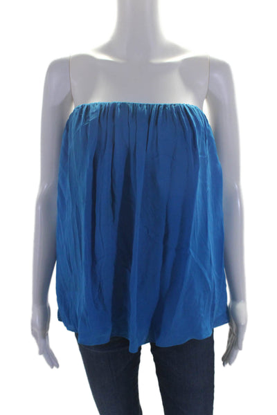 Alice + Olivia Womens Silk Zip Up Strapless Blouse Top Blue Size L