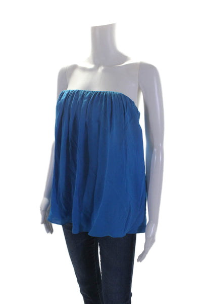 Alice + Olivia Womens Silk Zip Up Strapless Blouse Top Blue Size L