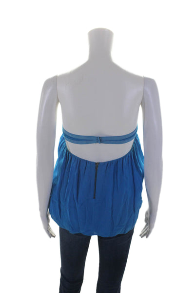 Alice + Olivia Womens Silk Zip Up Strapless Blouse Top Blue Size L