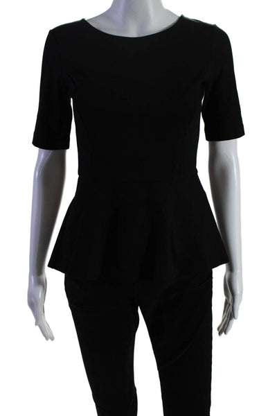 Theory Womens Short Sleeve Scoop Neck Knit Peplum Tee Shirt Black Size Petite