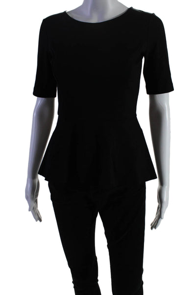 Theory Womens Short Sleeve Scoop Neck Knit Peplum Tee Shirt Black Size Petite