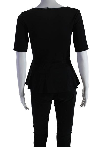 Theory Womens Short Sleeve Scoop Neck Knit Peplum Tee Shirt Black Size Petite