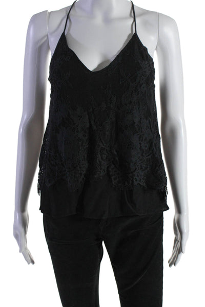 Lovers + Friends Womens Spaghetti Strap V Neck Lace Overlay Top Black Size XS