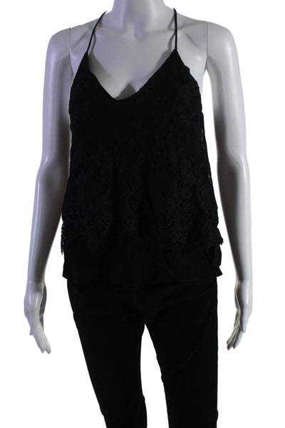 Lovers + Friends Womens Spaghetti Strap V Neck Lace Overlay Top Black Size XS