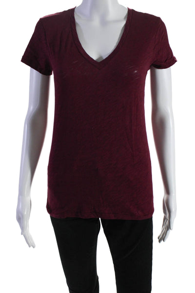 Goldie Womens Short Sleeve V Neck Tee Shirt Dark Berry Pink Size Extra Small