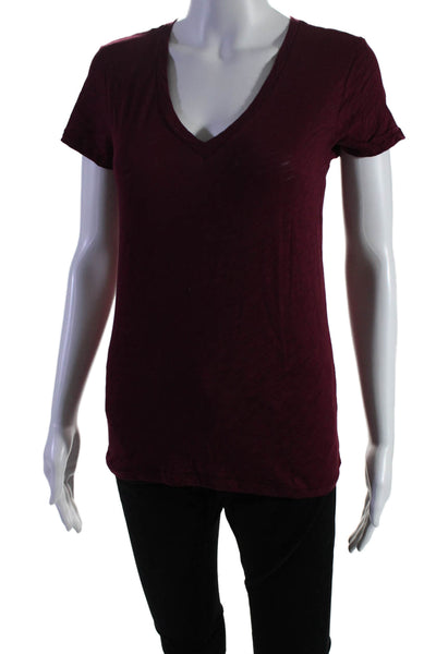 Goldie Womens Short Sleeve V Neck Tee Shirt Dark Berry Pink Size Extra Small