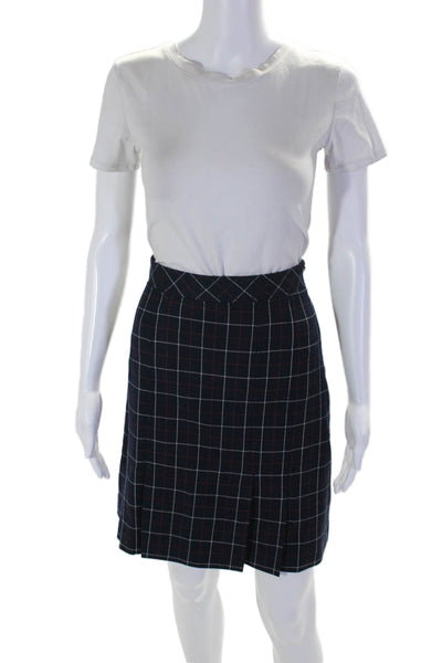 Brooks Brothers Womens textured Pleated Lined Plaid Skater Skirt Navy Size 4