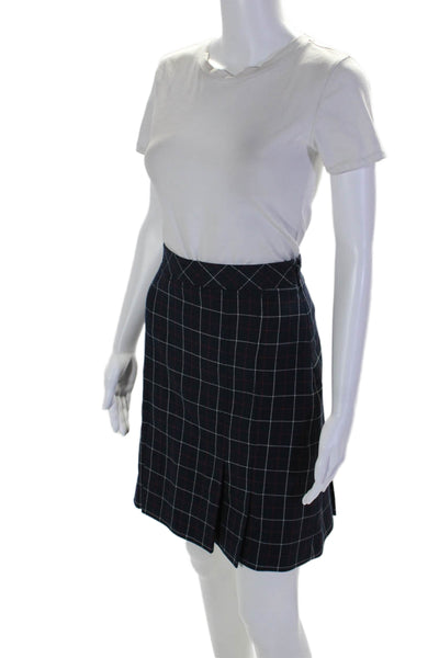 Brooks Brothers Womens textured Pleated Lined Plaid Skater Skirt Navy Size 4