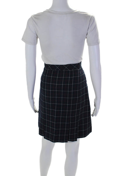 Brooks Brothers Womens textured Pleated Lined Plaid Skater Skirt Navy Size 4