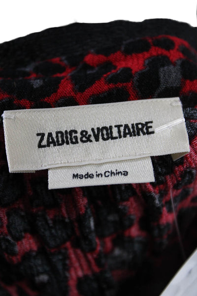 Zadig & Voltaire Womens Red Leopard Print V-Neck Long Sleeve Blouse Top Size L