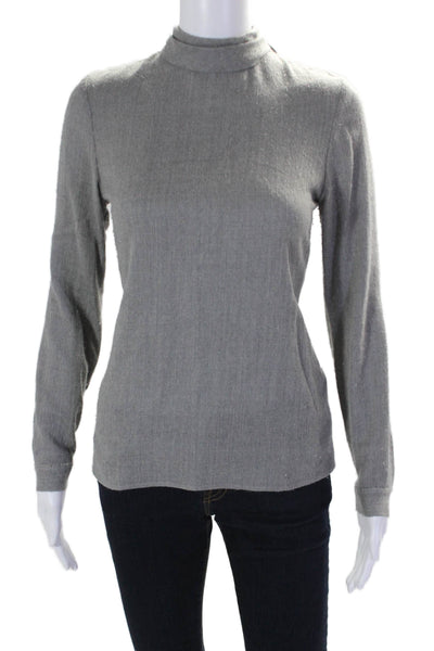 Vanessa Seward Womens Wool Gray High Neck Tie Back Long Sleeve Blouse Top Size34