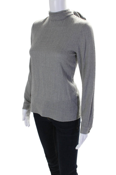 Vanessa Seward Womens Wool Gray High Neck Tie Back Long Sleeve Blouse Top Size34