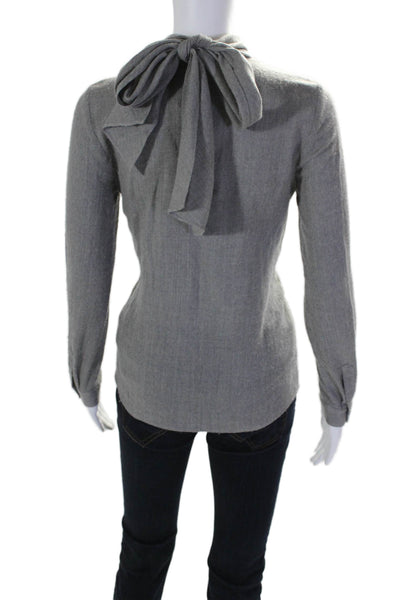 Vanessa Seward Womens Wool Gray High Neck Tie Back Long Sleeve Blouse Top Size34