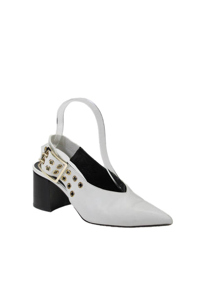 Derek Lam Womens White Leather Buckle Slingback Block Heels Shoes Size 6