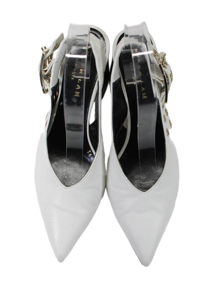 Derek Lam Womens White Leather Buckle Slingback Block Heels Shoes Size 6