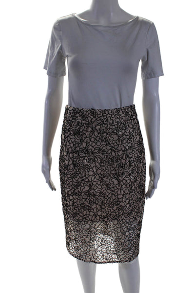 Milly Womens Beige Black Lace Textured Lined Zip Back Pencil Skirt Size 4