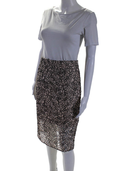 Milly Womens Beige Black Lace Textured Lined Zip Back Pencil Skirt Size 4