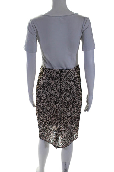 Milly Womens Beige Black Lace Textured Lined Zip Back Pencil Skirt Size 4