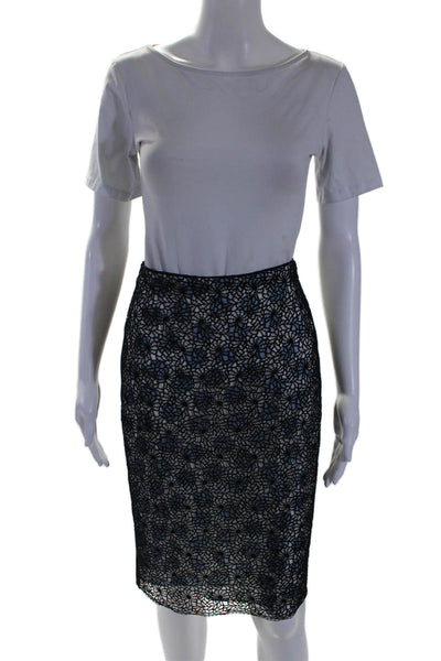 Marc Cain Womens Cotton Black Lace Front Printed Zip Back Pencil Skirt Size 3