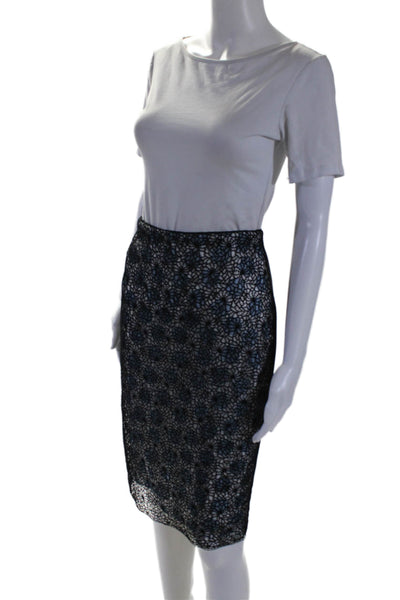 Marc Cain Womens Cotton Black Lace Front Printed Zip Back Pencil Skirt Size 3