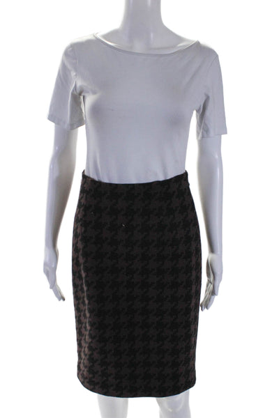 Donna Degnan Womens Cotton Brown Black Houndstooth Zip Back Pencil Skirt Size 4